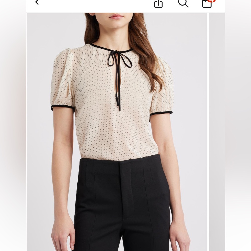 Frame Polka Dot 💯 silk Blouse with Black velvet Trim NWT